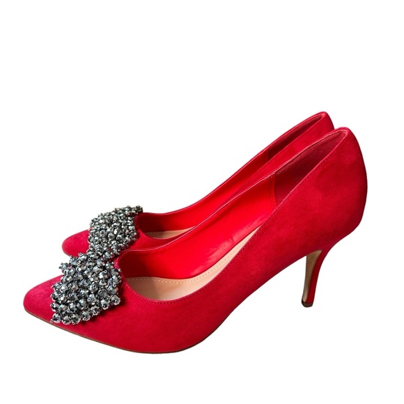 JustFab | Red Embellished Silver Bow Heels Size 11 NWOT - Picture 3 of 11